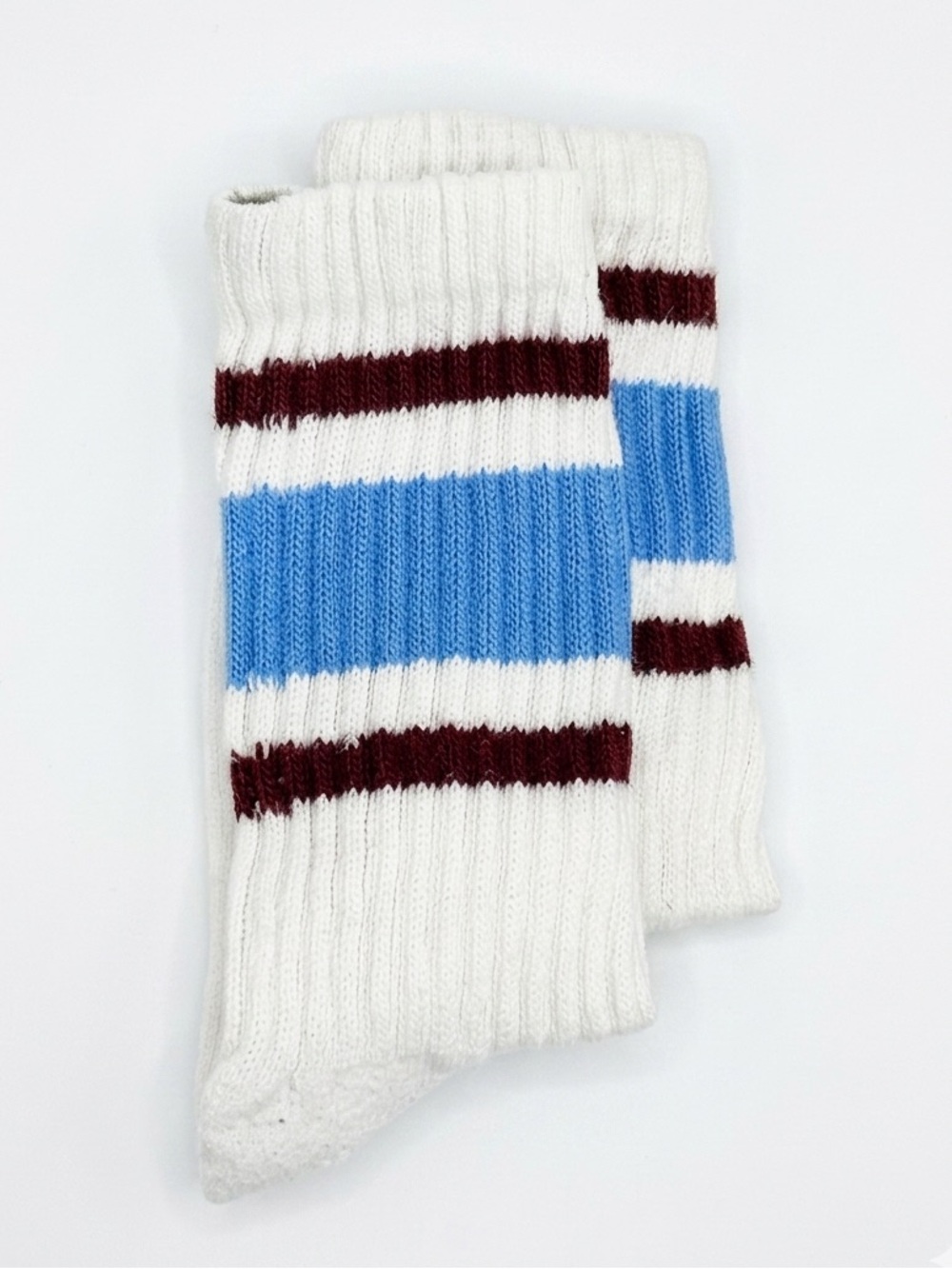 Retro Stripe Crew Socks American Trench Unisex OSFM White Blue Made in USA